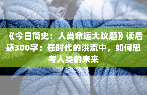 《今日简史：人类命运大议题》读后感300字：在时代的洪流中，如何思考人类的未来