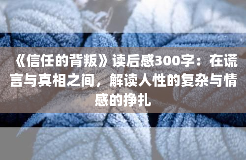 《信任的背叛》读后感300字：在谎言与真相之间，解读人性的复杂与情感的挣扎