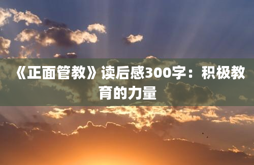 《正面管教》读后感300字：积极教育的力量