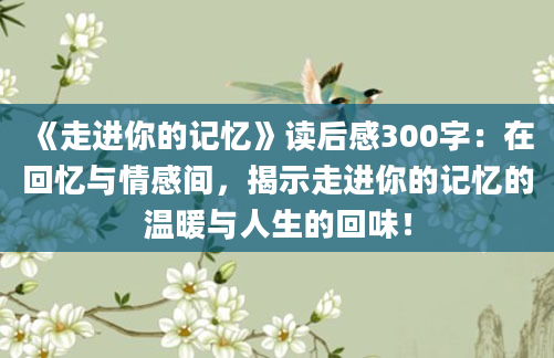 《走进你的记忆》读后感300字：在回忆与情感间，揭示走进你的记忆的温暖与人生的回味！