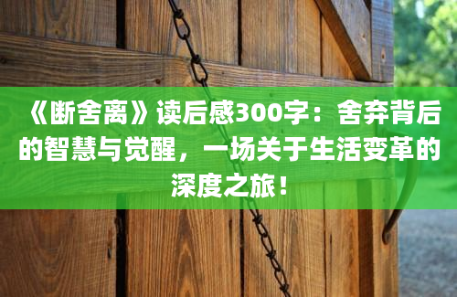 《断舍离》读后感300字：舍弃背后的智慧与觉醒，一场关于生活变革的深度之旅！