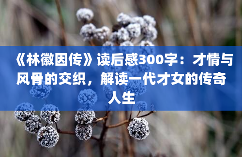 《林徽因传》读后感300字：才情与风骨的交织，解读一代才女的传奇人生