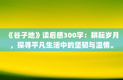 《谷子地》读后感300字：耕耘岁月，探寻平凡生活中的坚韧与温情。