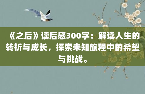 《之后》读后感300字：解读人生的转折与成长，探索未知旅程中的希望与挑战。