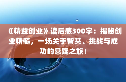 《精益创业》读后感300字：揭秘创业精髓，一场关于智慧、挑战与成功的悬疑之旅！