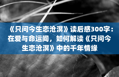 《只问今生恋沧溟》读后感300字：在爱与命运间，如何解读《只问今生恋沧溟》中的千年情缘