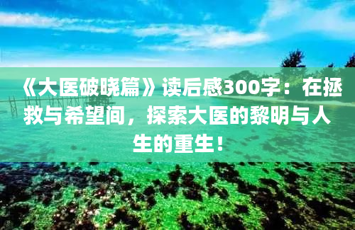 《大医破晓篇》读后感300字：在拯救与希望间，探索大医的黎明与人生的重生！