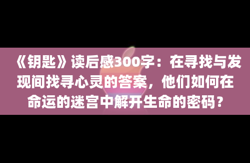 《钥匙》读后感300字：在寻找与发现间找寻心灵的答案，他们如何在命运的迷宫中解开生命的密码？