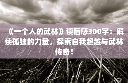 《一个人的武林》读后感300字：解读孤独的力量，探索自我超越与武林传奇！