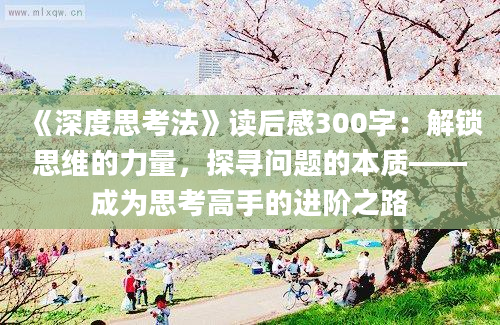 《深度思考法》读后感300字：解锁思维的力量，探寻问题的本质——成为思考高手的进阶之路