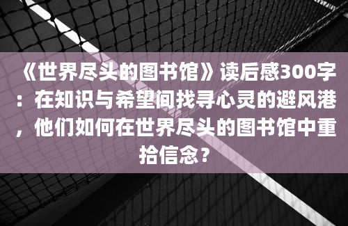 《世界尽头的图书馆》读后感300字：在知识与希望间找寻心灵的避风港，他们如何在世界尽头的图书馆中重拾信念？