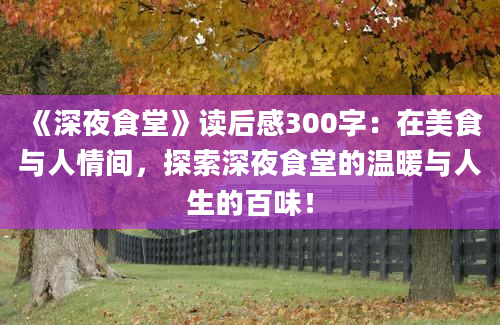 《深夜食堂》读后感300字：在美食与人情间，探索深夜食堂的温暖与人生的百味！