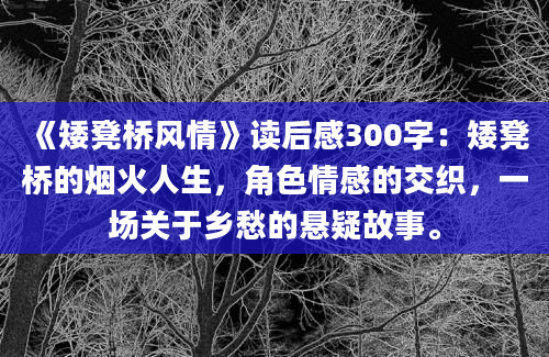 《矮凳桥风情》读后感300字：矮凳桥的烟火人生，角色情感的交织，一场关于乡愁的悬疑故事。