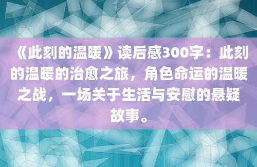 《此刻的温暖》读后感300字：此刻的温暖的治愈之旅，角色命运的温暖之战，一场关于生活与安慰的悬疑故事。