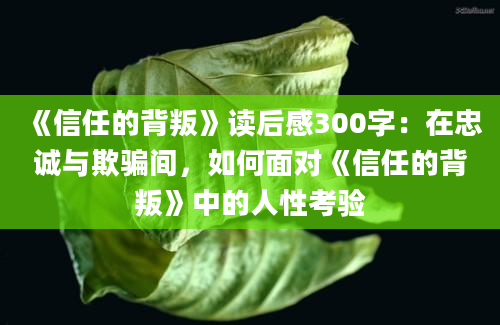 《信任的背叛》读后感300字：在忠诚与欺骗间，如何面对《信任的背叛》中的人性考验