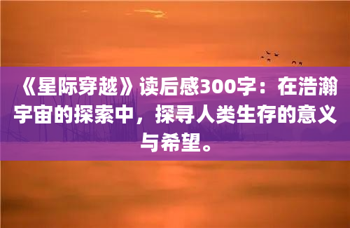 《星际穿越》读后感300字：在浩瀚宇宙的探索中，探寻人类生存的意义与希望。