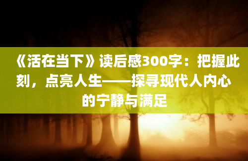 《活在当下》读后感300字：把握此刻，点亮人生——探寻现代人内心的宁静与满足