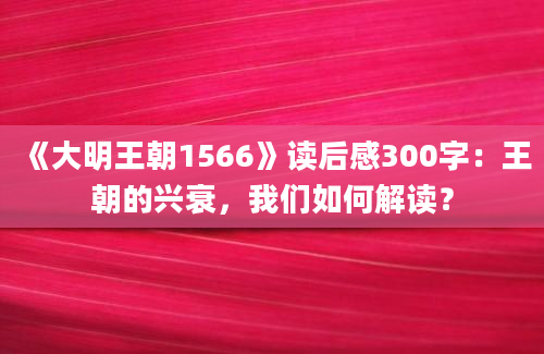 《大明王朝1566》读后感300字：王朝的兴衰，我们如何解读？