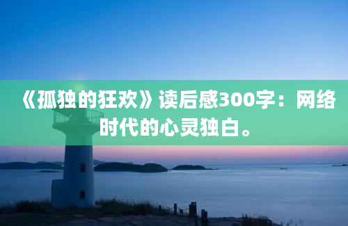 《孤独的狂欢》读后感300字：网络时代的心灵独白。