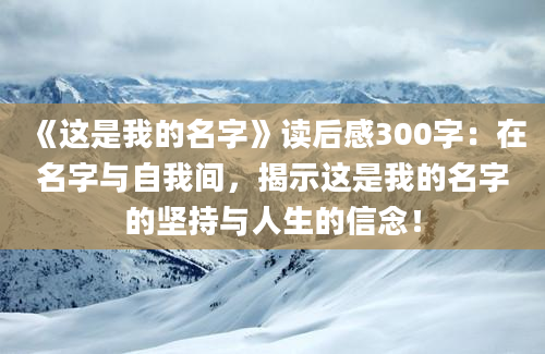 《这是我的名字》读后感300字：在名字与自我间，揭示这是我的名字的坚持与人生的信念！