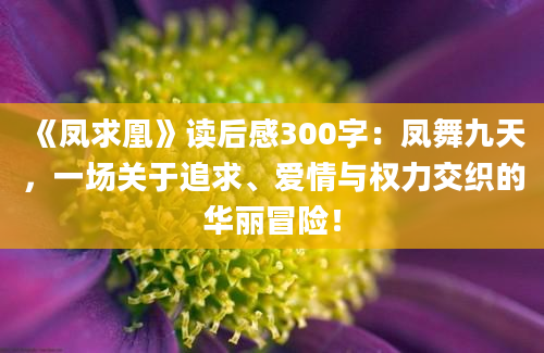 《凤求凰》读后感300字：凤舞九天，一场关于追求、爱情与权力交织的华丽冒险！