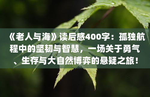 《老人与海》读后感400字：孤独航程中的坚韧与智慧，一场关于勇气、生存与大自然博弈的悬疑之旅！