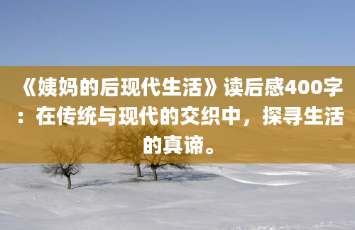 《姨妈的后现代生活》读后感400字：在传统与现代的交织中，探寻生活的真谛。