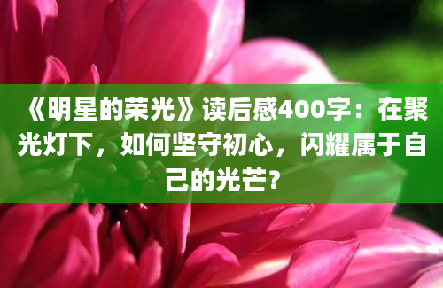 《明星的荣光》读后感400字：在聚光灯下，如何坚守初心，闪耀属于自己的光芒？