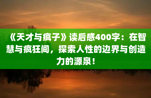 《天才与疯子》读后感400字：在智慧与疯狂间，探索人性的边界与创造力的源泉！