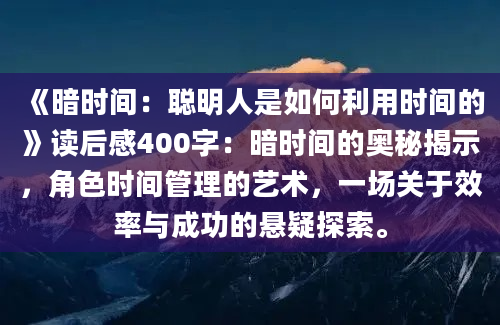 《暗时间：聪明人是如何利用时间的》读后感400字：暗时间的奥秘揭示，角色时间管理的艺术，一场关于效率与成功的悬疑探索。