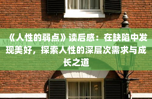 《人性的弱点》读后感：在缺陷中发现美好，探索人性的深层次需求与成长之道