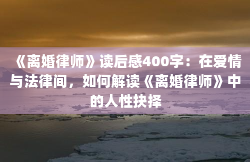 《离婚律师》读后感400字：在爱情与法律间，如何解读《离婚律师》中的人性抉择