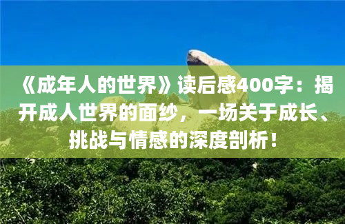 《成年人的世界》读后感400字：揭开成人世界的面纱，一场关于成长、挑战与情感的深度剖析！