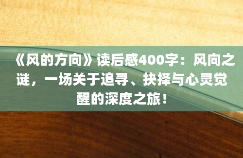 《风的方向》读后感400字：风向之谜，一场关于追寻、抉择与心灵觉醒的深度之旅！