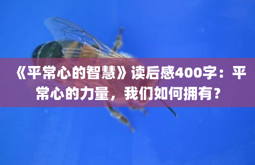 《平常心的智慧》读后感400字：平常心的力量，我们如何拥有？