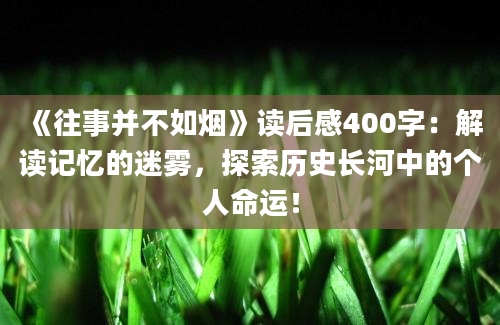 《往事并不如烟》读后感400字：解读记忆的迷雾，探索历史长河中的个人命运！