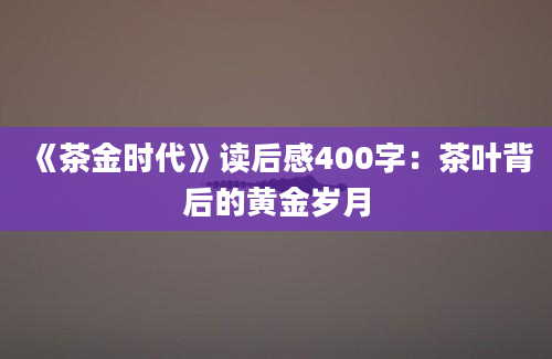 《茶金时代》读后感400字：茶叶背后的黄金岁月