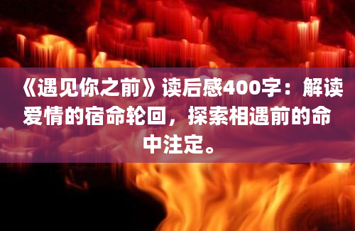 《遇见你之前》读后感400字：解读爱情的宿命轮回，探索相遇前的命中注定。