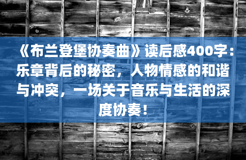 《布兰登堡协奏曲》读后感400字：乐章背后的秘密，人物情感的和谐与冲突，一场关于音乐与生活的深度协奏！