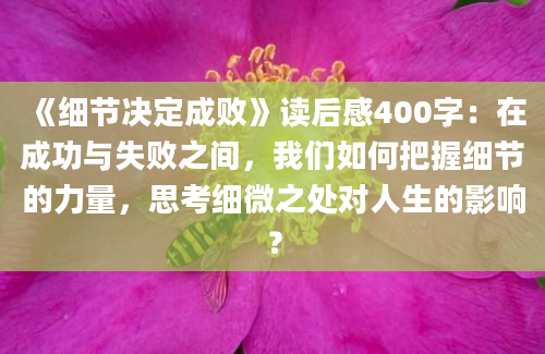 《细节决定成败》读后感400字：在成功与失败之间，我们如何把握细节的力量，思考细微之处对人生的影响？