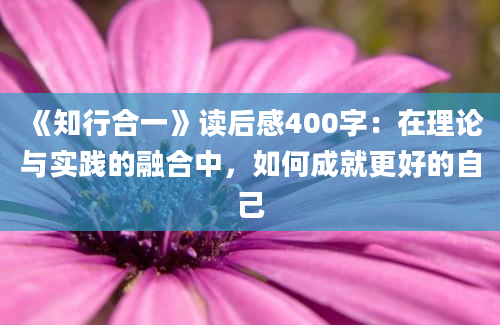 《知行合一》读后感400字：在理论与实践的融合中，如何成就更好的自己