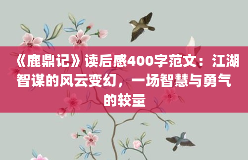 《鹿鼎记》读后感400字范文：江湖智谋的风云变幻，一场智慧与勇气的较量