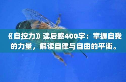 《自控力》读后感400字：掌握自我的力量，解读自律与自由的平衡。