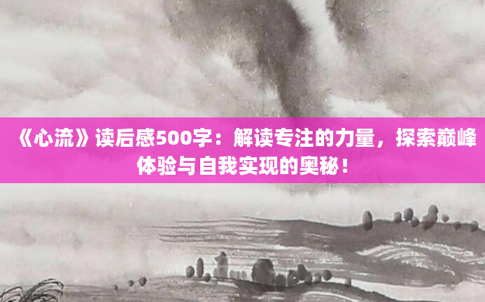 《心流》读后感500字：解读专注的力量，探索巅峰体验与自我实现的奥秘！