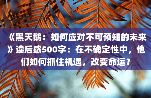 《黑天鹅：如何应对不可预知的未来》读后感500字：在不确定性中，他们如何抓住机遇，改变命运？