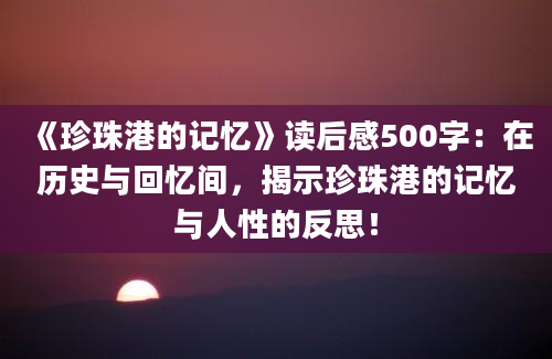 《珍珠港的记忆》读后感500字：在历史与回忆间，揭示珍珠港的记忆与人性的反思！