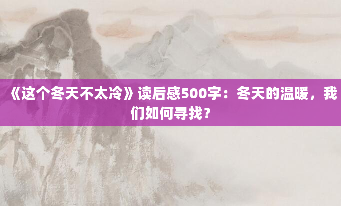 《这个冬天不太冷》读后感500字：冬天的温暖，我们如何寻找？