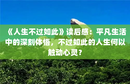 《人生不过如此》读后感：平凡生活中的深刻体悟，不过如此的人生何以触动心灵？