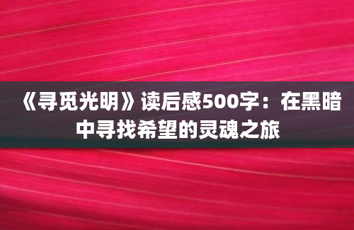 《寻觅光明》读后感500字：在黑暗中寻找希望的灵魂之旅