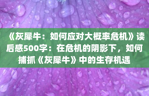 《灰犀牛：如何应对大概率危机》读后感500字：在危机的阴影下，如何捕抓《灰犀牛》中的生存机遇